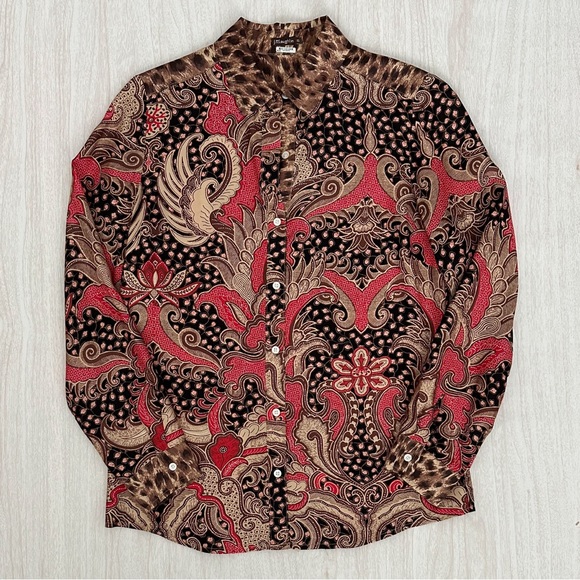 J. McLaughlin Tops - J. McLaughlin Paisley Button Down Shirt - Red and Cheetah Print